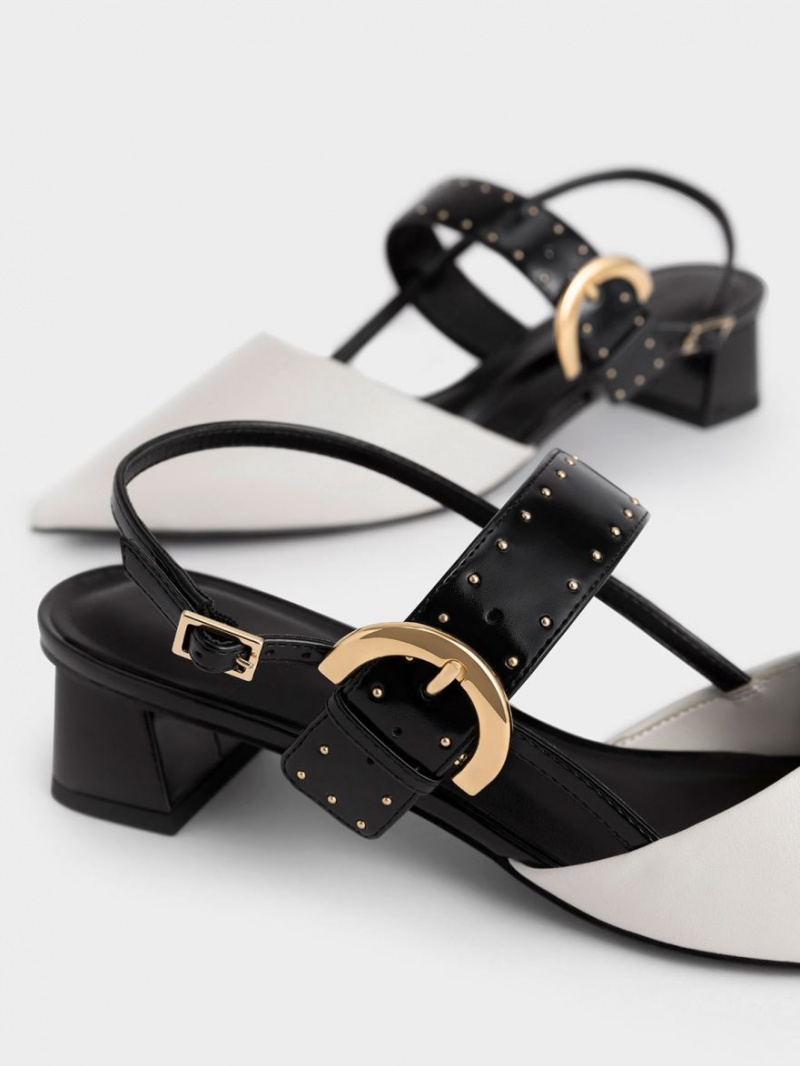 Γοβεσ Charles And Keith Studded Buckled Slingback ασπρα | 91853-QEVL