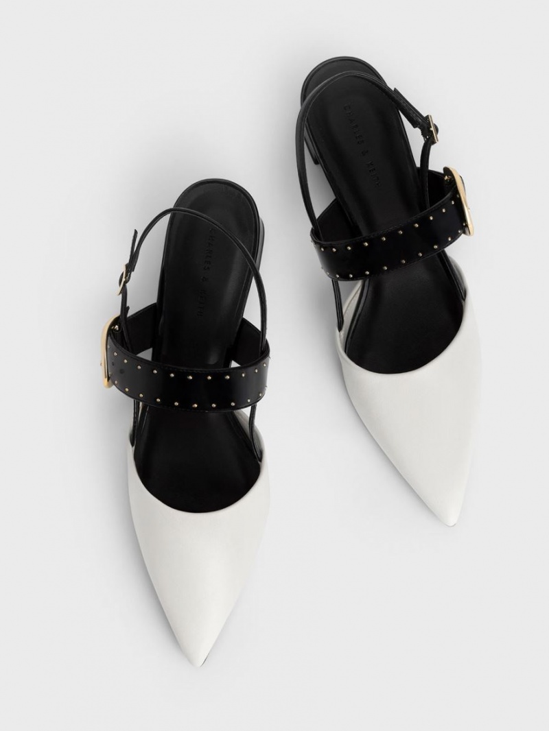 Γοβεσ Charles And Keith Studded Buckled Slingback ασπρα | 91853-QEVL