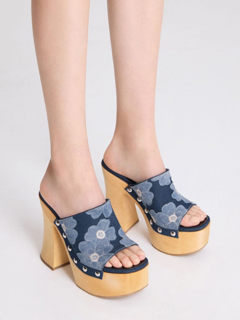 Σαμπο Charles And Keith Tabitha Floral Denim flatforms μπλε | 34289-QINF