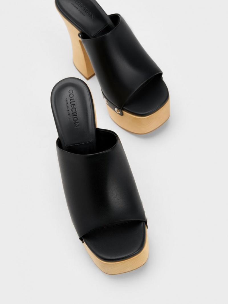 Σαμπο Charles And Keith Tabitha δερματινα flatforms μαυρα | 71249-ROIL