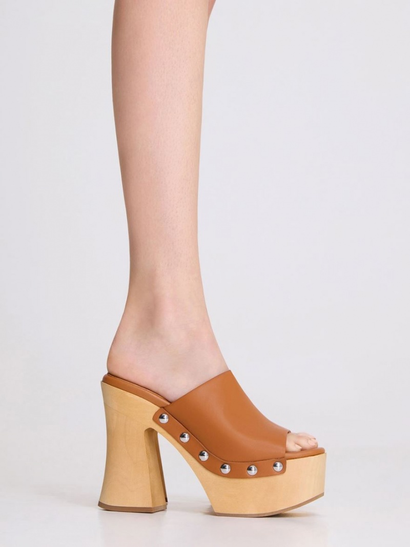 Σαμπο Charles And Keith Tabitha δερματινα flatforms καφε | 95823-DKHR