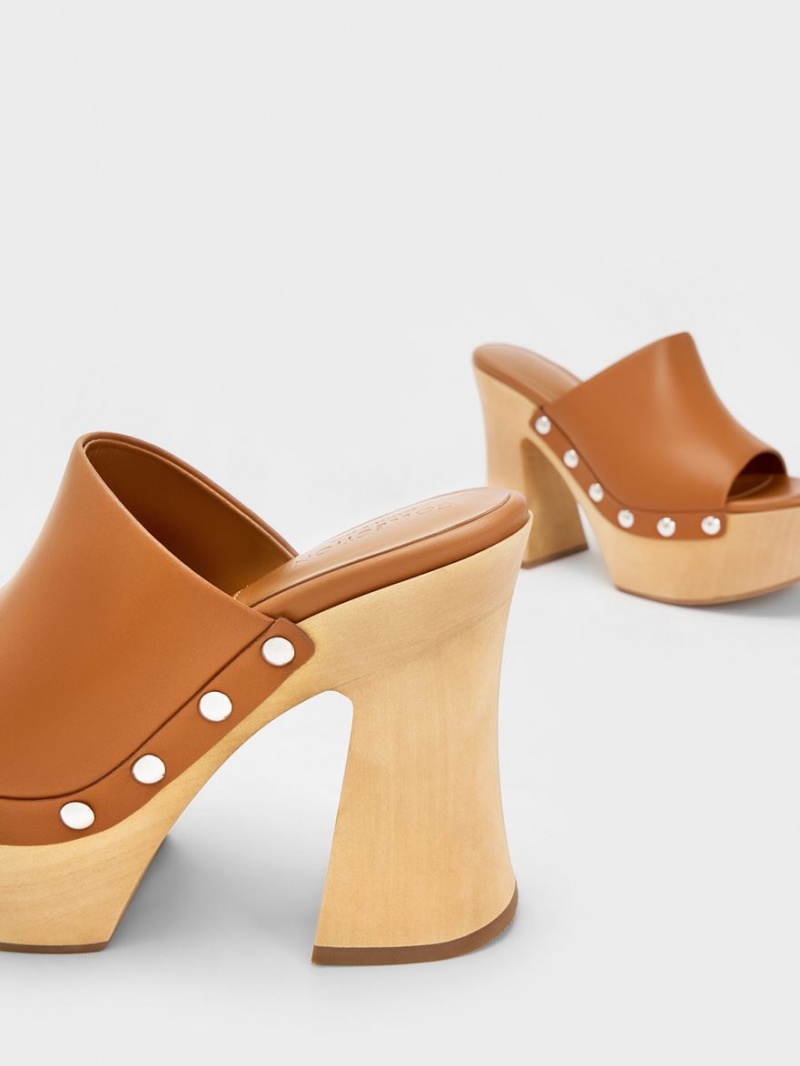 Σαμπο Charles And Keith Tabitha δερματινα flatforms καφε | 95823-DKHR