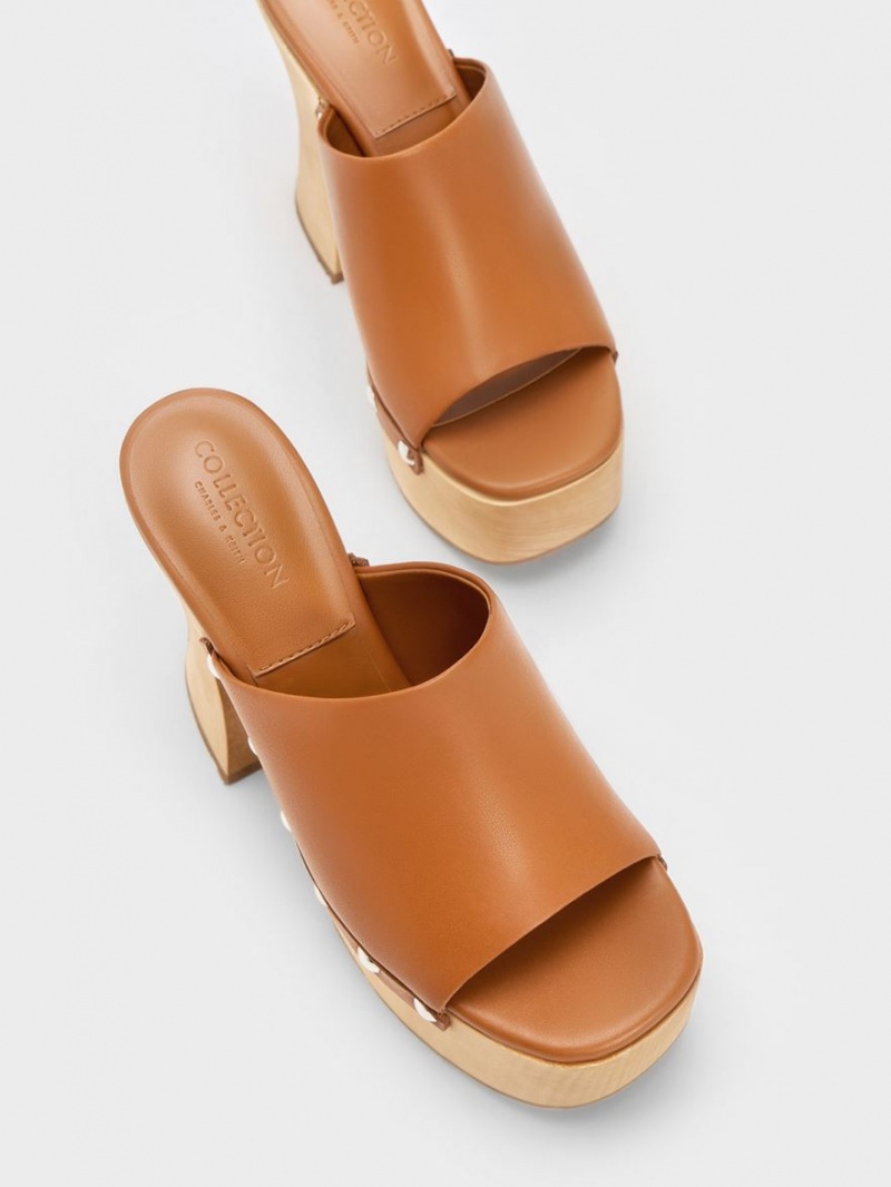 Σαμπο Charles And Keith Tabitha δερματινα flatforms καφε | 95823-DKHR