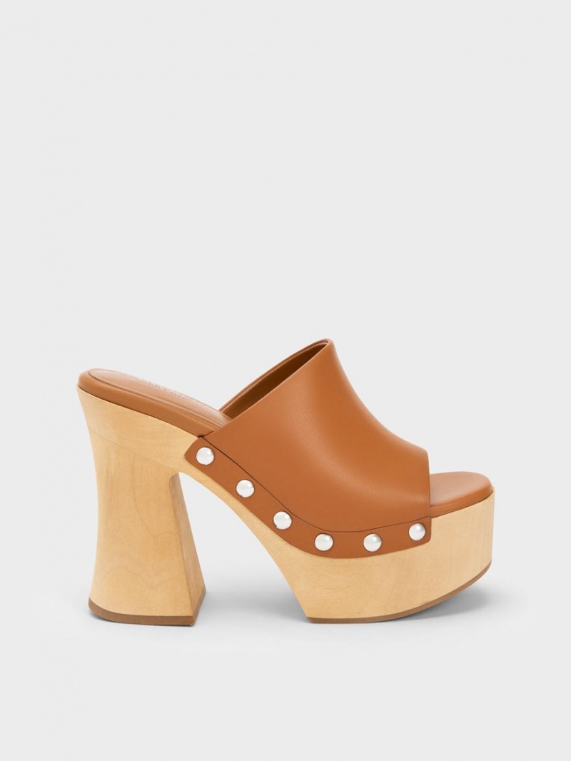 Σαμπο Charles And Keith Tabitha δερματινα flatforms καφε | 95823-DKHR