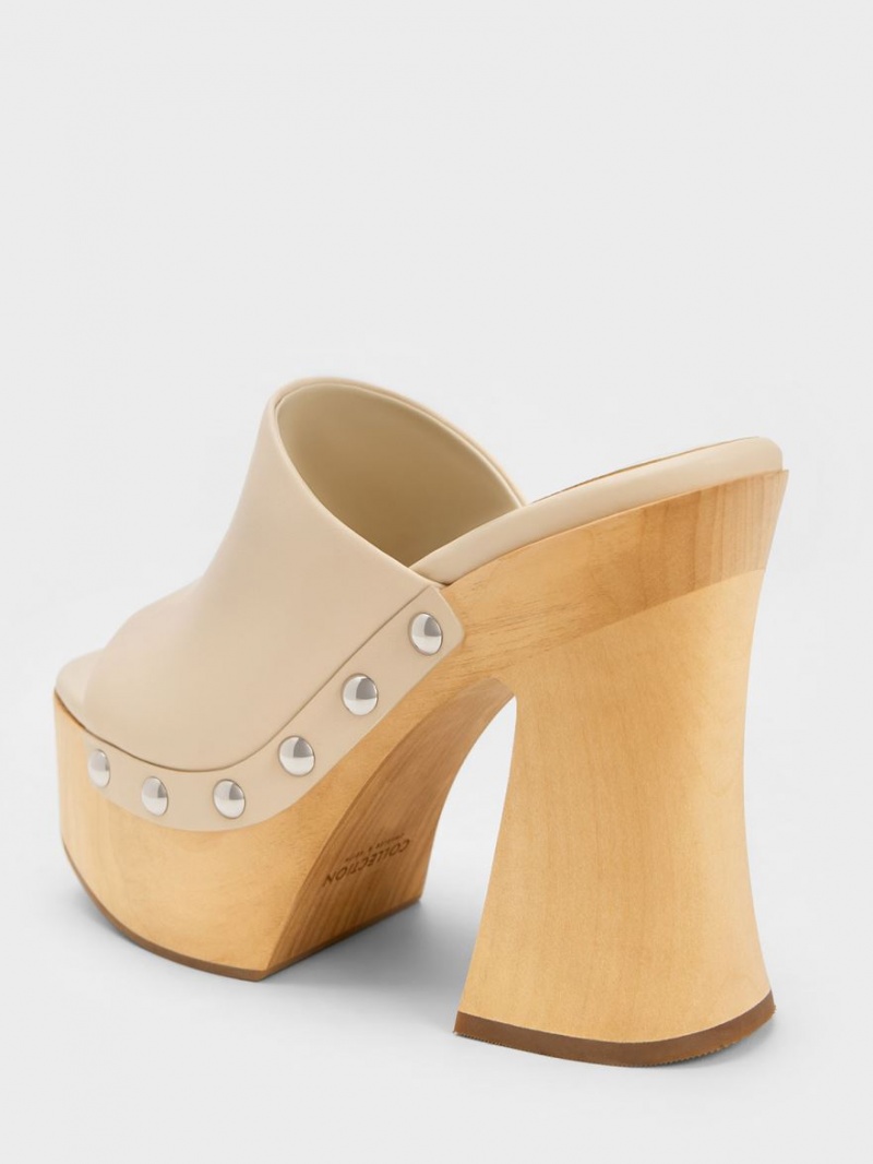 Σαμπο Charles And Keith Tabitha δερματινα flatforms Μπεζ | 67402-HXUN