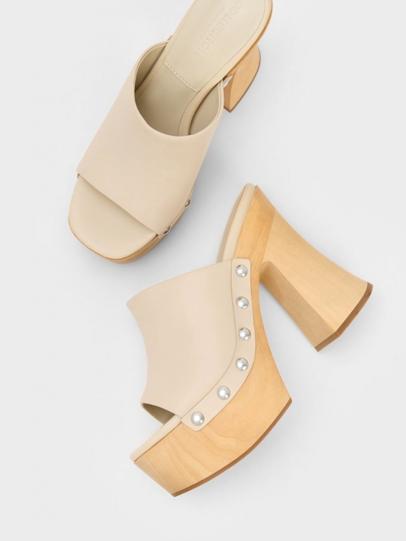 Σαμπο Charles And Keith Tabitha δερματινα flatforms Μπεζ | 67402-HXUN