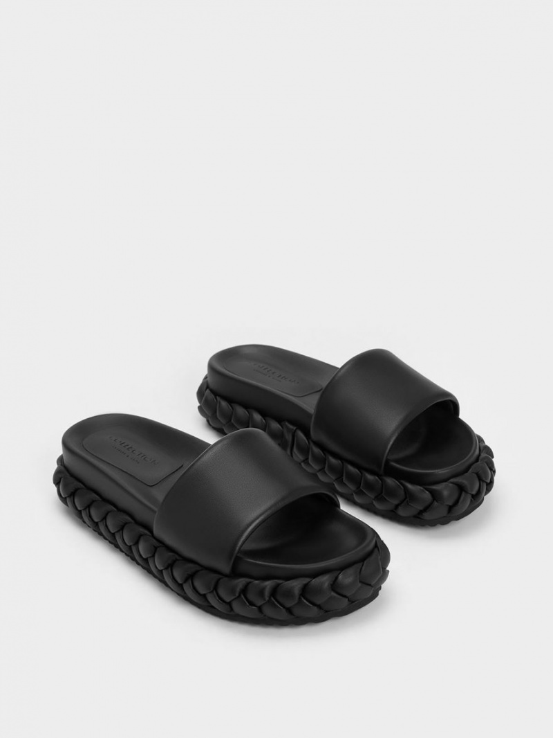 Σαγιοναρεσ Charles And Keith Tali δερματινα Braided μαυρα | 40816-ROGN