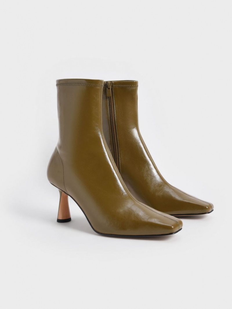 Μποτακια Charles And Keith Tapered Square-toe Ελιά | 06872-FHCI