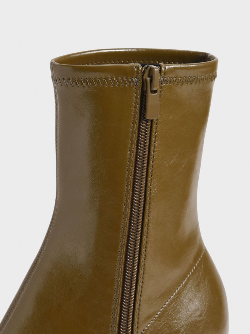 Μποτακια Charles And Keith Tapered Square-toe Ελιά | 06872-FHCI