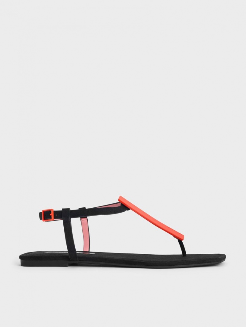 Σανδαλια Charles And Keith Textured Metallic Accent T-Bar Στρινγκ μαυρα | 84520-HBVS