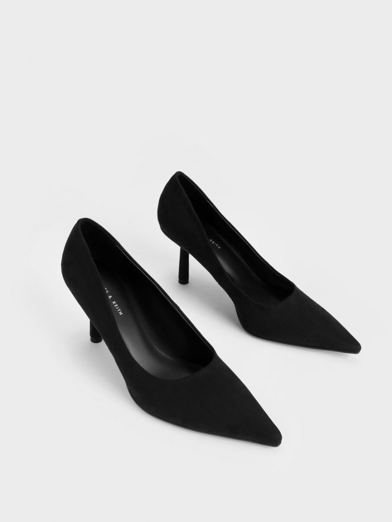 Γοβεσ Charles And Keith Textured Pointed-toe Cylindrical Heel μαυρα | 48960-FDIA