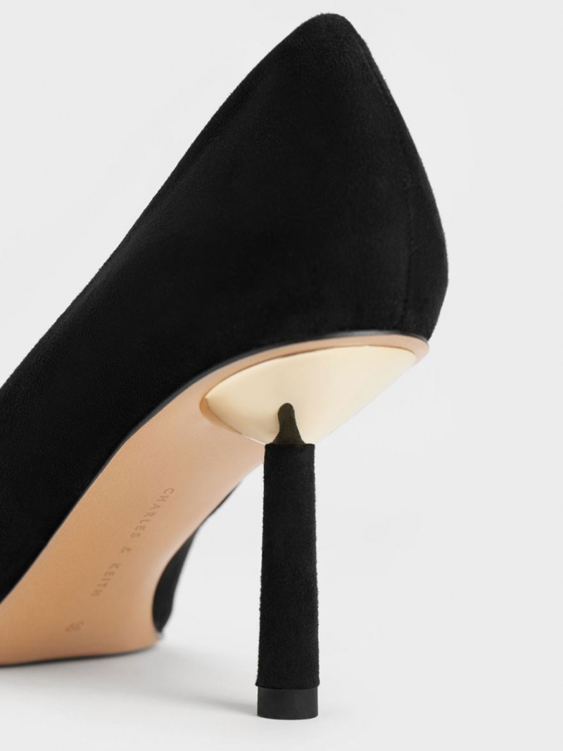 Γοβεσ Charles And Keith Textured Pointed-toe Cylindrical Heel μαυρα | 48960-FDIA