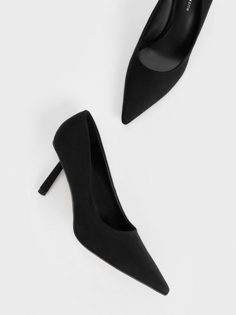 Γοβεσ Charles And Keith Textured Pointed-toe Cylindrical Heel μαυρα | 48960-FDIA