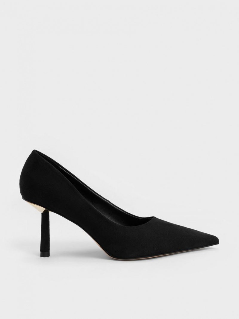 Γοβεσ Charles And Keith Textured Pointed-toe Cylindrical Heel μαυρα | 48960-FDIA