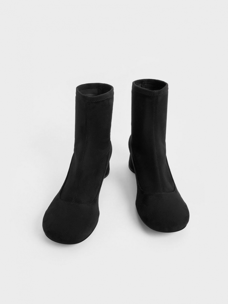 Μποτακια Charles And Keith Textured Stitch-Trim Cylindrical Heel μαυρα | 47093-UJIF