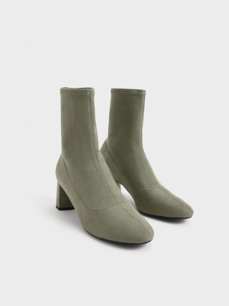 Μποτακια Charles And Keith Textured Stitch-Trim Ελιά | 17348-YBXO