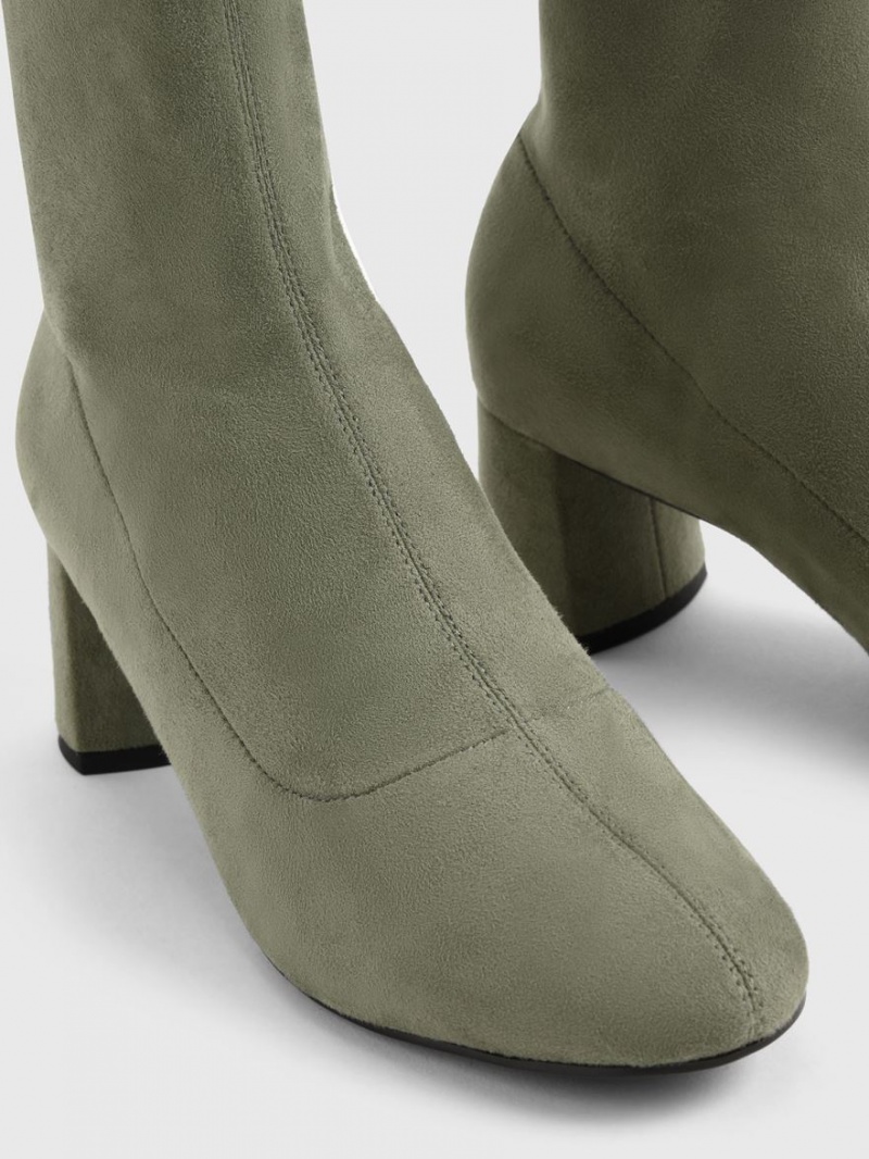 Μποτακια Charles And Keith Textured Stitch-Trim Ελιά | 17348-YBXO