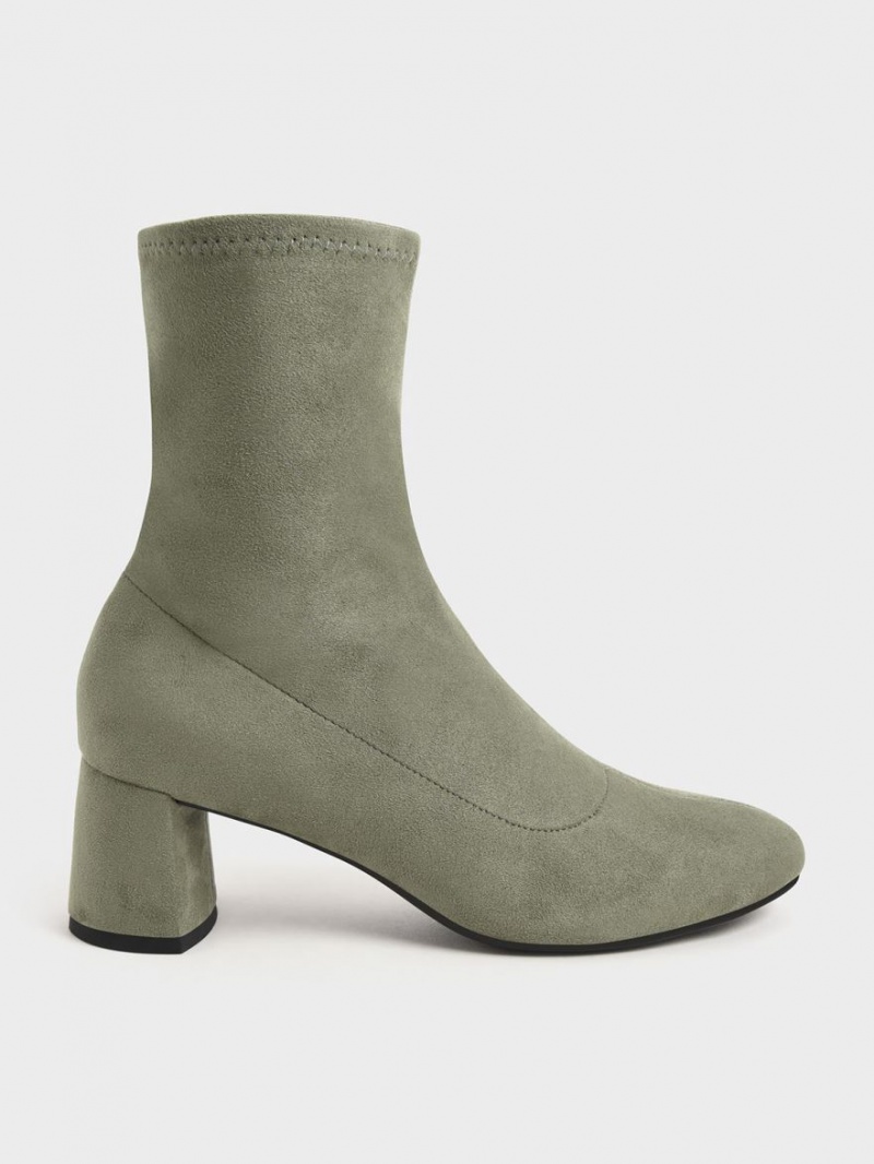 Μποτακια Charles And Keith Textured Stitch-Trim Ελιά | 17348-YBXO