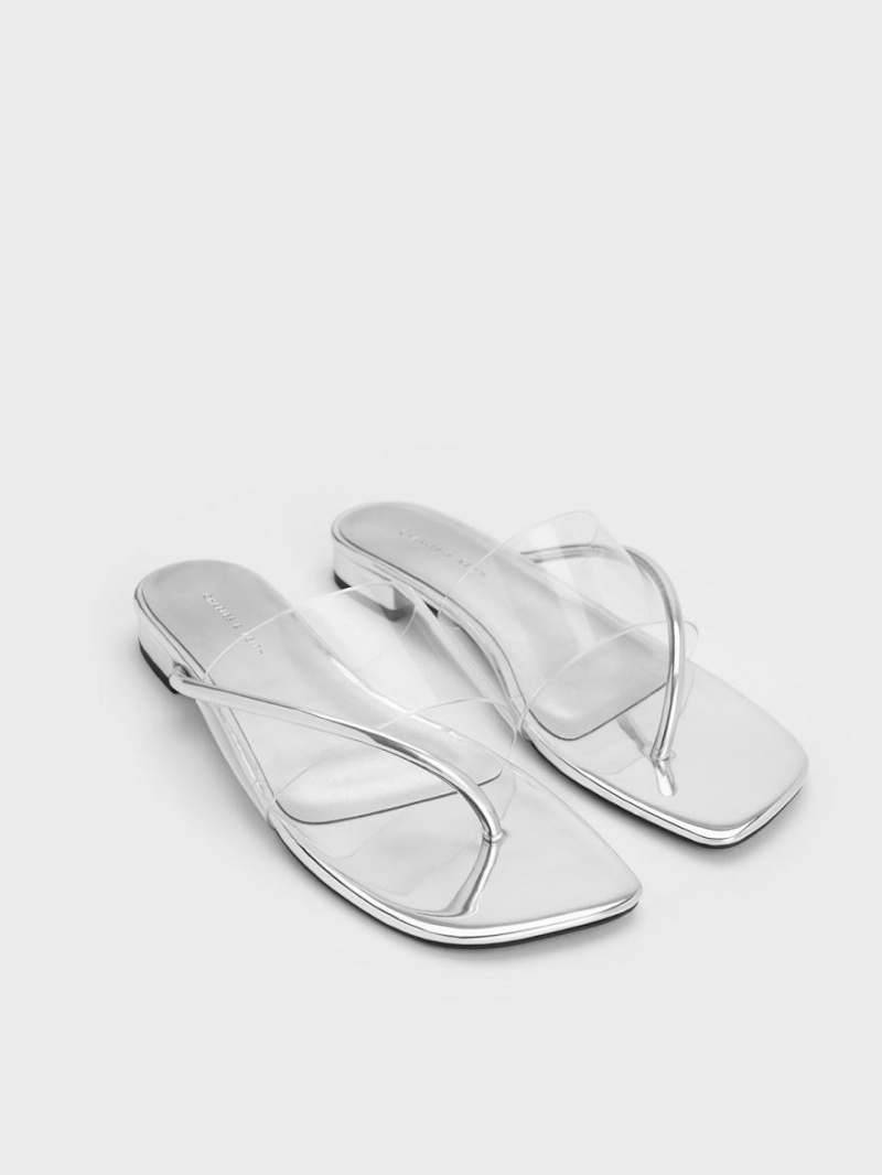 Σανδαλια Charles And Keith Transparent Στρινγκ ασημι | 84653-IESQ
