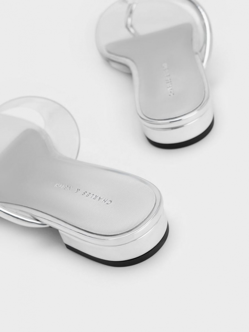 Σανδαλια Charles And Keith Transparent Στρινγκ ασημι | 84653-IESQ