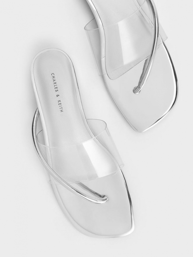 Σανδαλια Charles And Keith Transparent Στρινγκ ασημι | 84653-IESQ