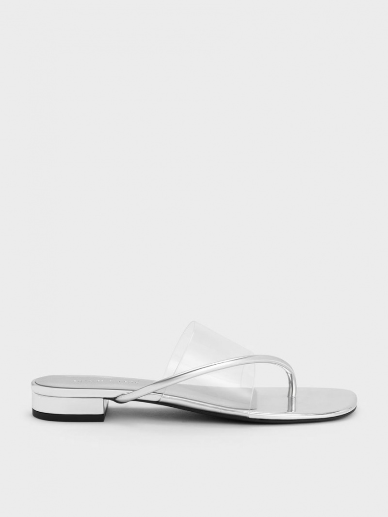 Σανδαλια Charles And Keith Transparent Στρινγκ ασημι | 84653-IESQ