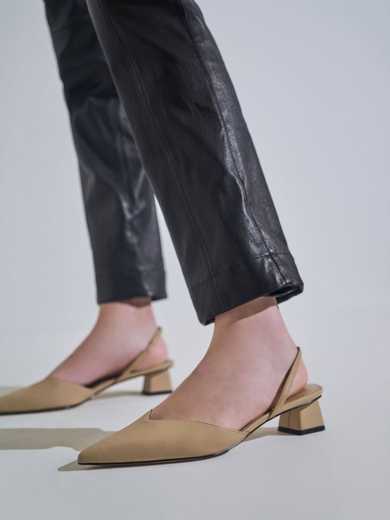 Γοβεσ Charles And Keith Trapeze Heel Slingback Μπεζ | 74826-WMCE
