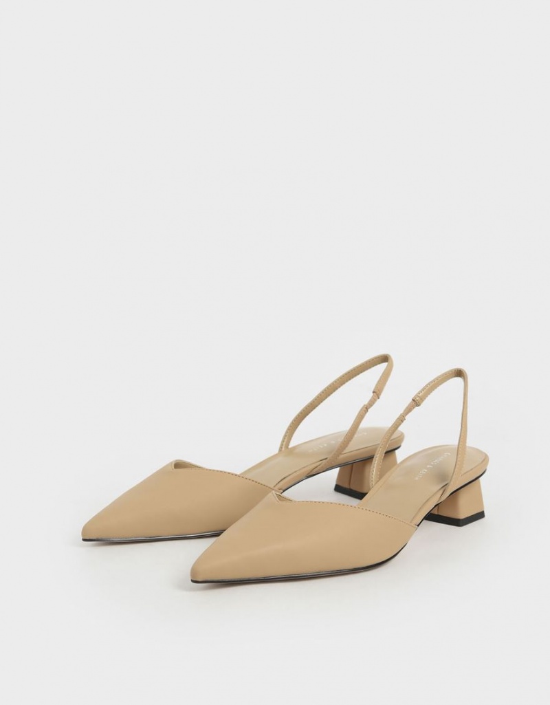 Γοβεσ Charles And Keith Trapeze Heel Slingback Μπεζ | 74826-WMCE