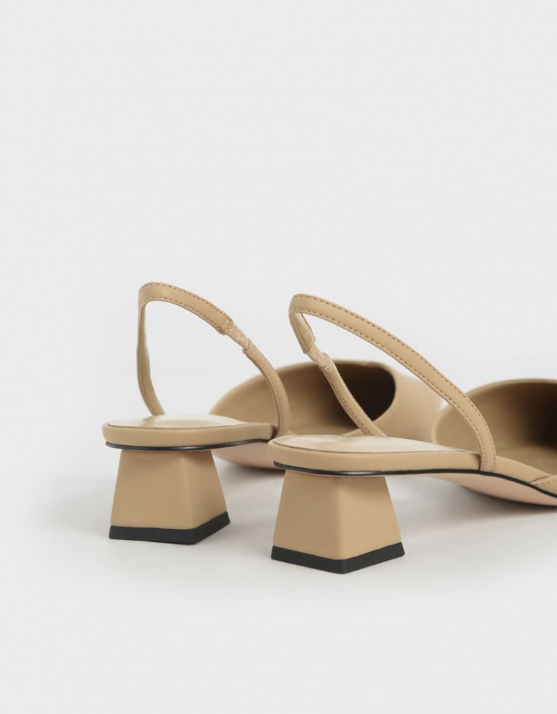 Γοβεσ Charles And Keith Trapeze Heel Slingback Μπεζ | 74826-WMCE