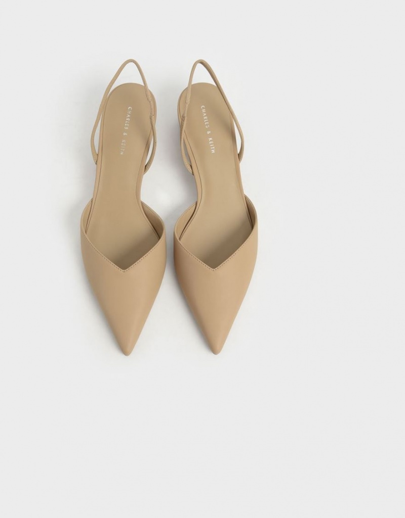 Γοβεσ Charles And Keith Trapeze Heel Slingback Μπεζ | 74826-WMCE
