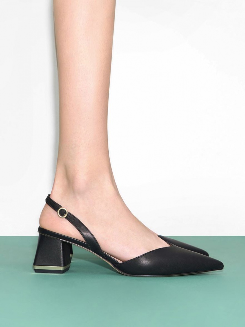 Γοβεσ Charles And Keith Trapeze Heel Slingback μαυρα | 76431-UFSN