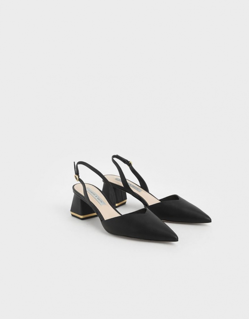 Γοβεσ Charles And Keith Trapeze Heel Slingback μαυρα | 76431-UFSN