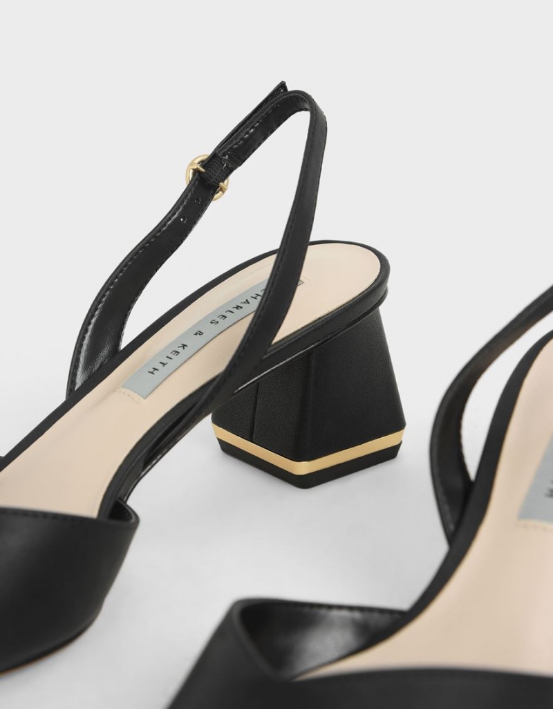 Γοβεσ Charles And Keith Trapeze Heel Slingback μαυρα | 76431-UFSN