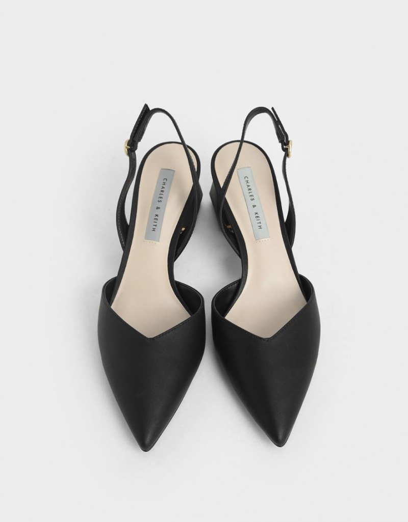 Γοβεσ Charles And Keith Trapeze Heel Slingback μαυρα | 76431-UFSN