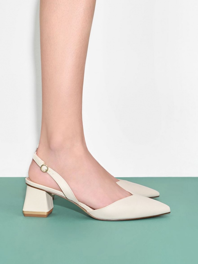 Γοβεσ Charles And Keith Trapeze Heel Slingback ασπρα | 61507-LEVA