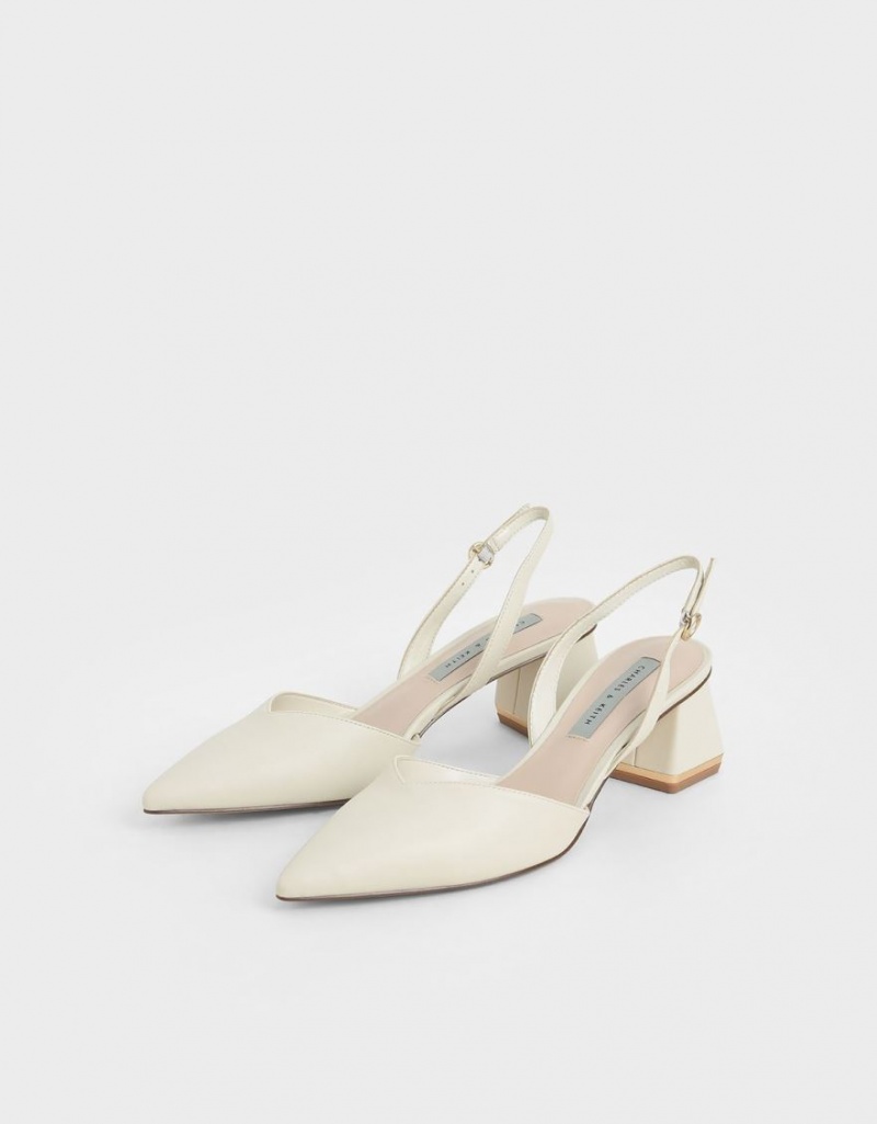 Γοβεσ Charles And Keith Trapeze Heel Slingback ασπρα | 61507-LEVA