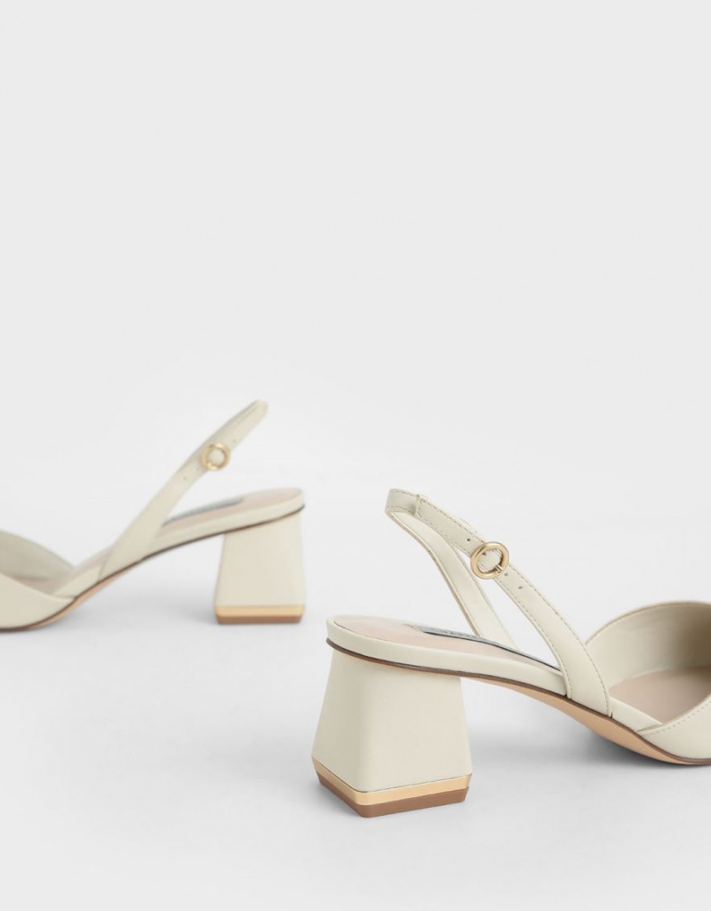 Γοβεσ Charles And Keith Trapeze Heel Slingback ασπρα | 61507-LEVA