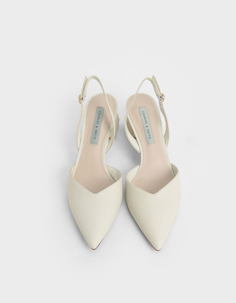 Γοβεσ Charles And Keith Trapeze Heel Slingback ασπρα | 61507-LEVA