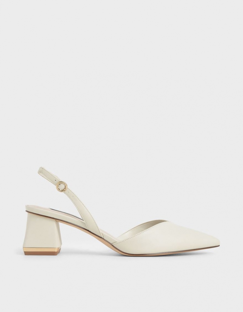 Γοβεσ Charles And Keith Trapeze Heel Slingback ασπρα | 61507-LEVA
