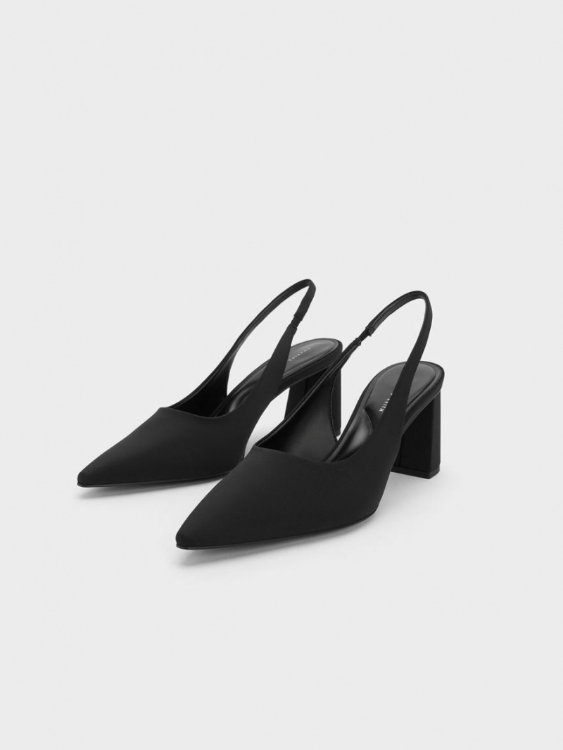 Γοβεσ Charles And Keith Trapeze Heel Slingback μαυρα | 20731-VRLI