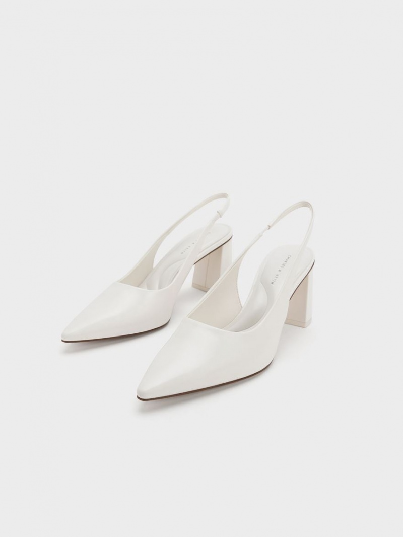 Γοβεσ Charles And Keith Trapeze Heel Slingback ασπρα | 09147-ESGW