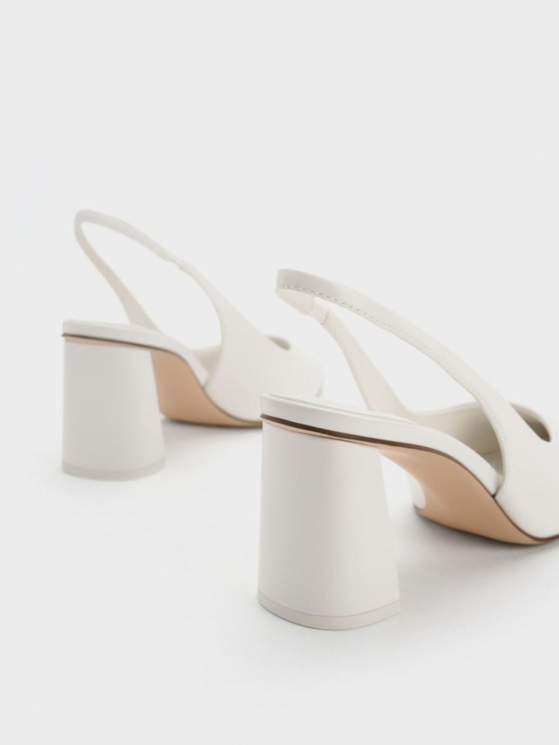 Γοβεσ Charles And Keith Trapeze Heel Slingback ασπρα | 09147-ESGW