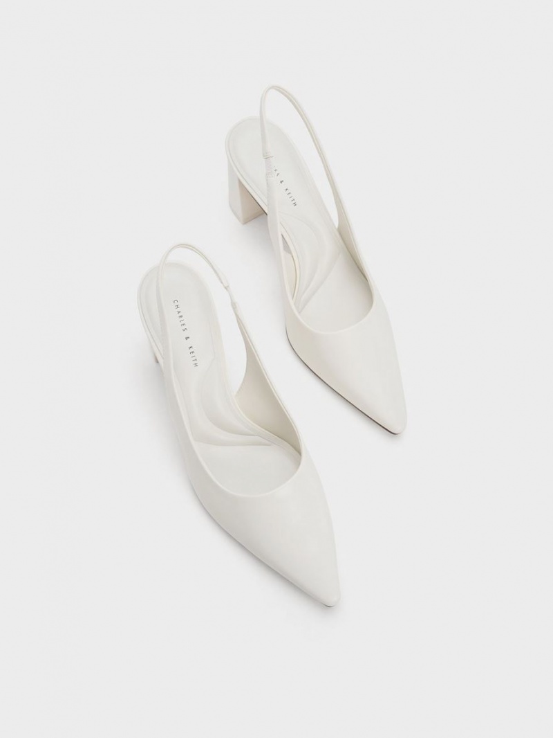 Γοβεσ Charles And Keith Trapeze Heel Slingback ασπρα | 09147-ESGW