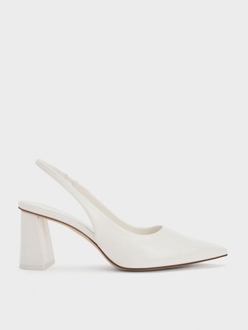 Γοβεσ Charles And Keith Trapeze Heel Slingback ασπρα | 09147-ESGW
