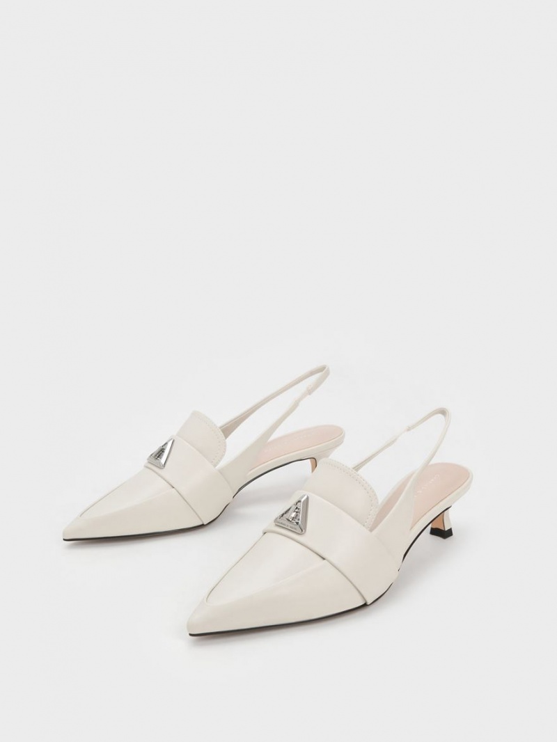 Γοβεσ Charles And Keith Trice Metallic Accent Pointed-toe Slingback ασπρα | 89017-KJTM