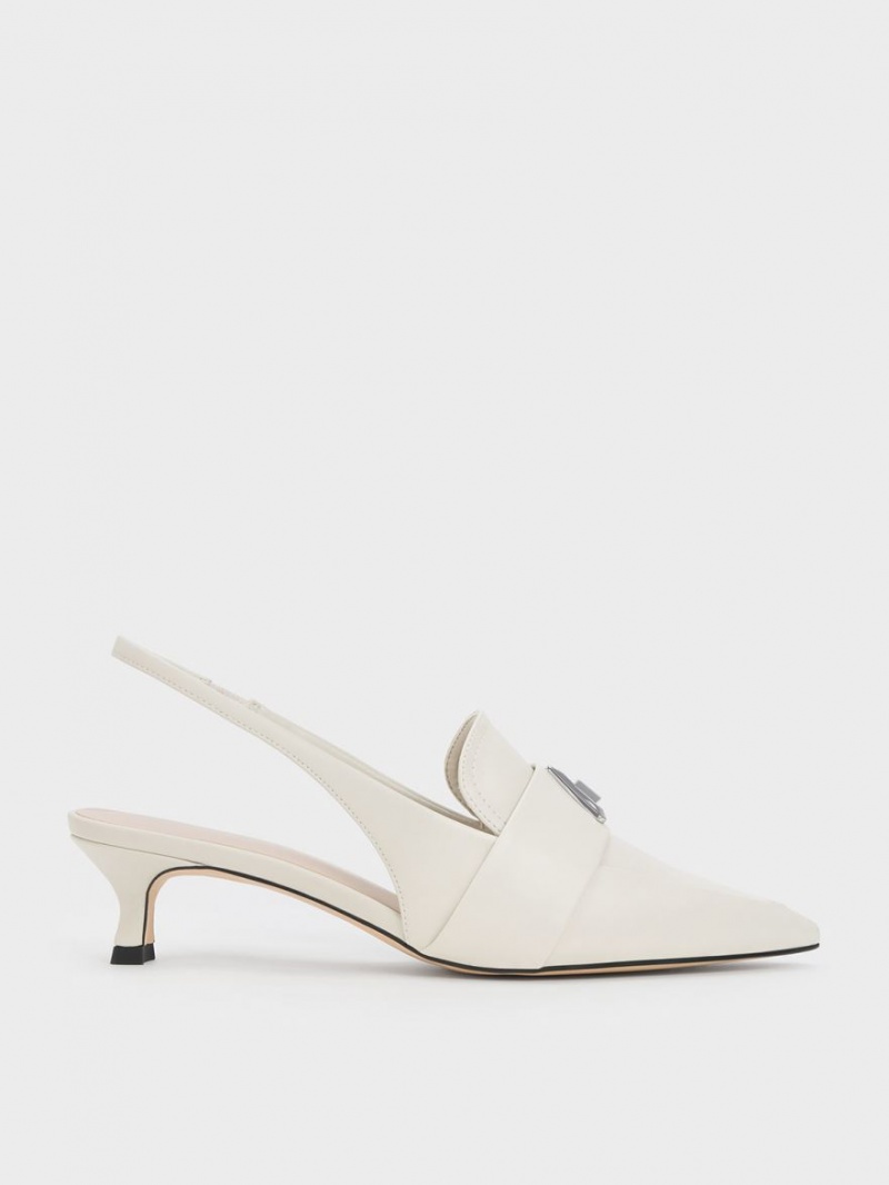 Γοβεσ Charles And Keith Trice Metallic Accent Pointed-toe Slingback ασπρα | 89017-KJTM
