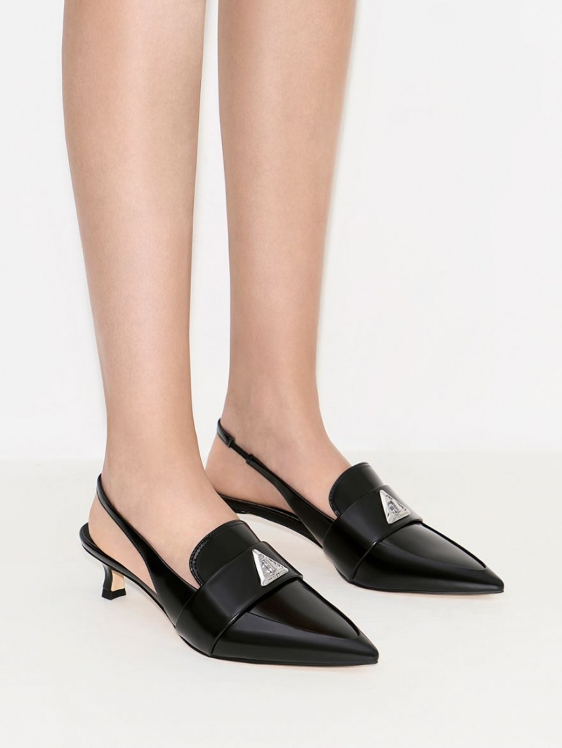 Γοβεσ Charles And Keith Trice Metallic Accent Pointed-toe Slingback μαυρα | 47281-JKTL