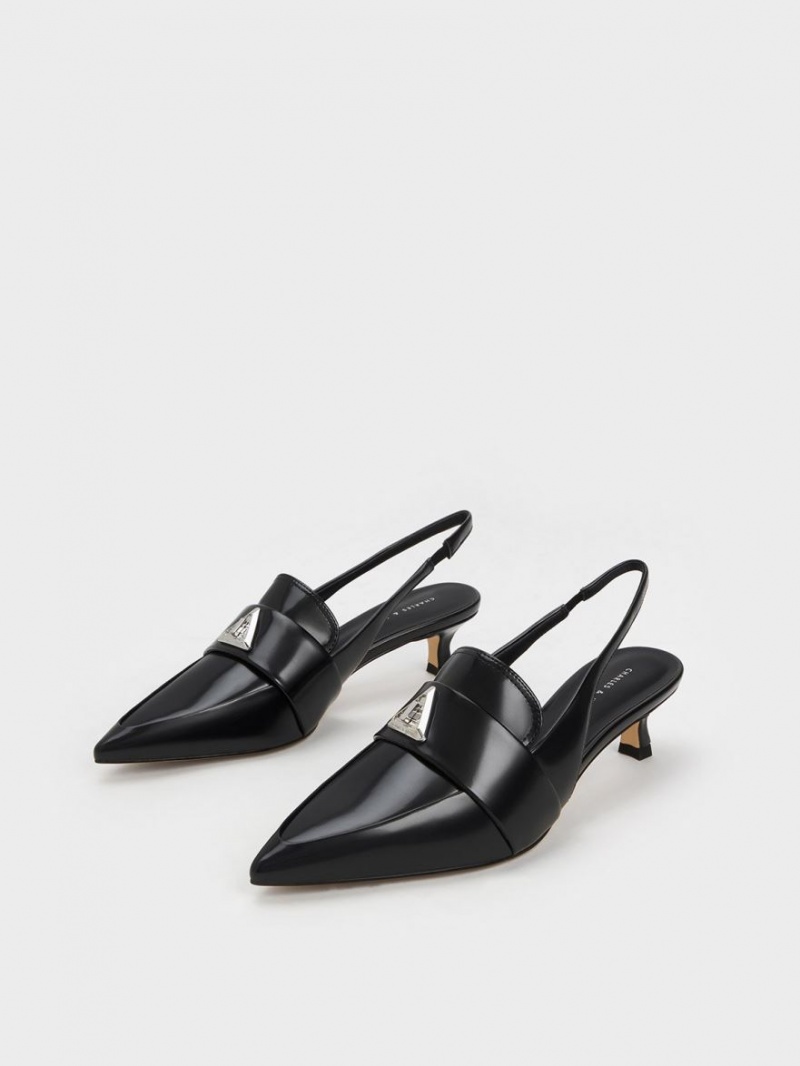 Γοβεσ Charles And Keith Trice Metallic Accent Pointed-toe Slingback μαυρα | 47281-JKTL