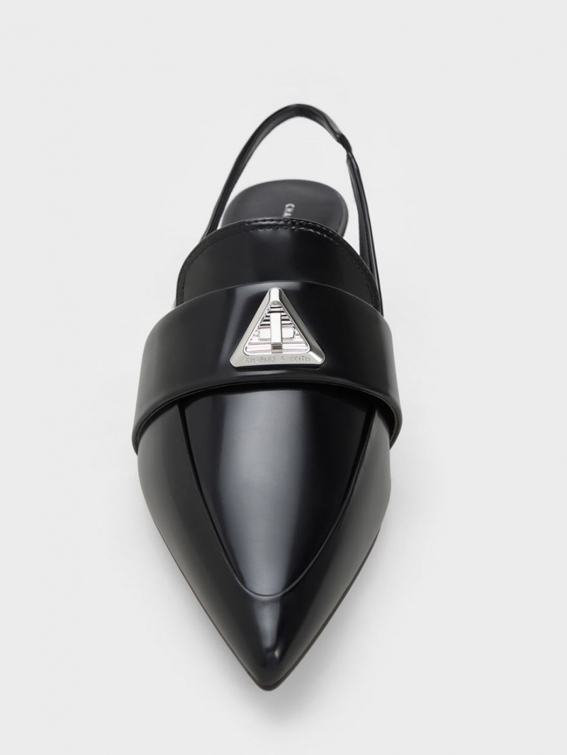 Γοβεσ Charles And Keith Trice Metallic Accent Pointed-toe Slingback μαυρα | 47281-JKTL