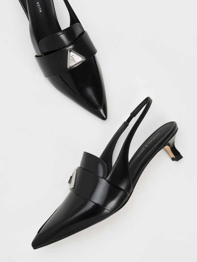 Γοβεσ Charles And Keith Trice Metallic Accent Pointed-toe Slingback μαυρα | 47281-JKTL